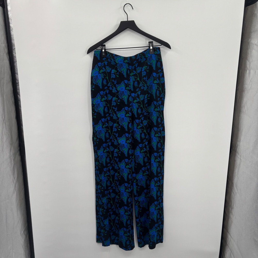 Diane von Furstenberg Floral Wide Leg Pants Womens‎ 6 Blue Green Black Boho Work